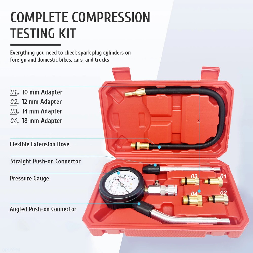 Gasoline Engine Compression Meter Adapter Pressure Gauge Auto Cylinder TesterKit