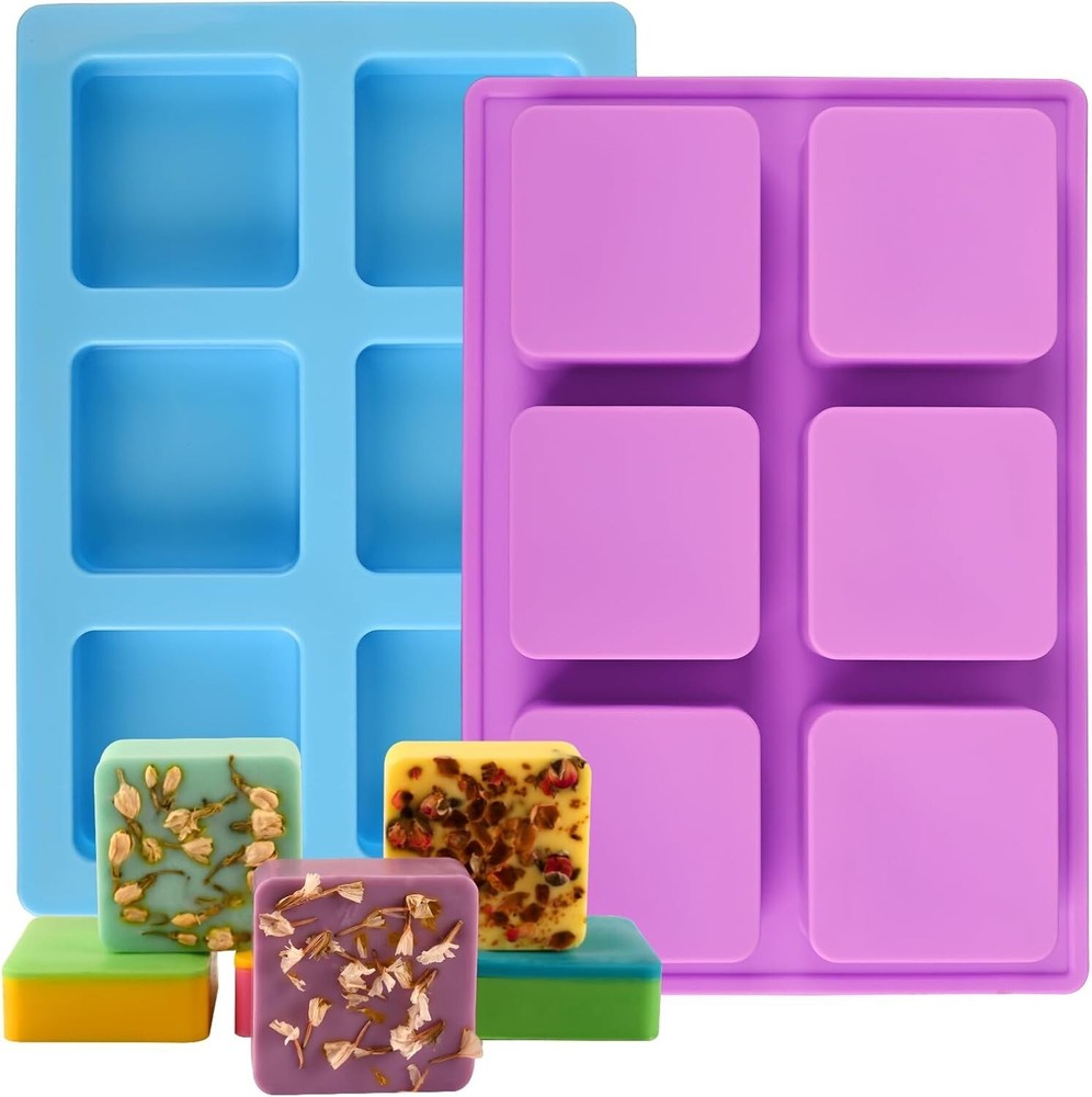 Sakolla 2 Pack Silicone Soap Molds for Soap Making, Reusable 6 Cavity Square