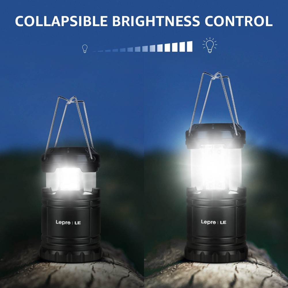 Lepro LED Lanterns Battery Powered, Camping Essentials, Collapsible, Black