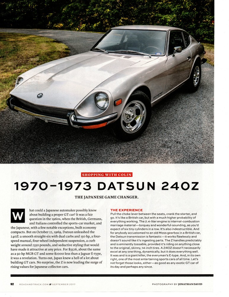 1970-1973 DATSUN 240Z ~ NICE 2-PAGE ARTICLE / AD