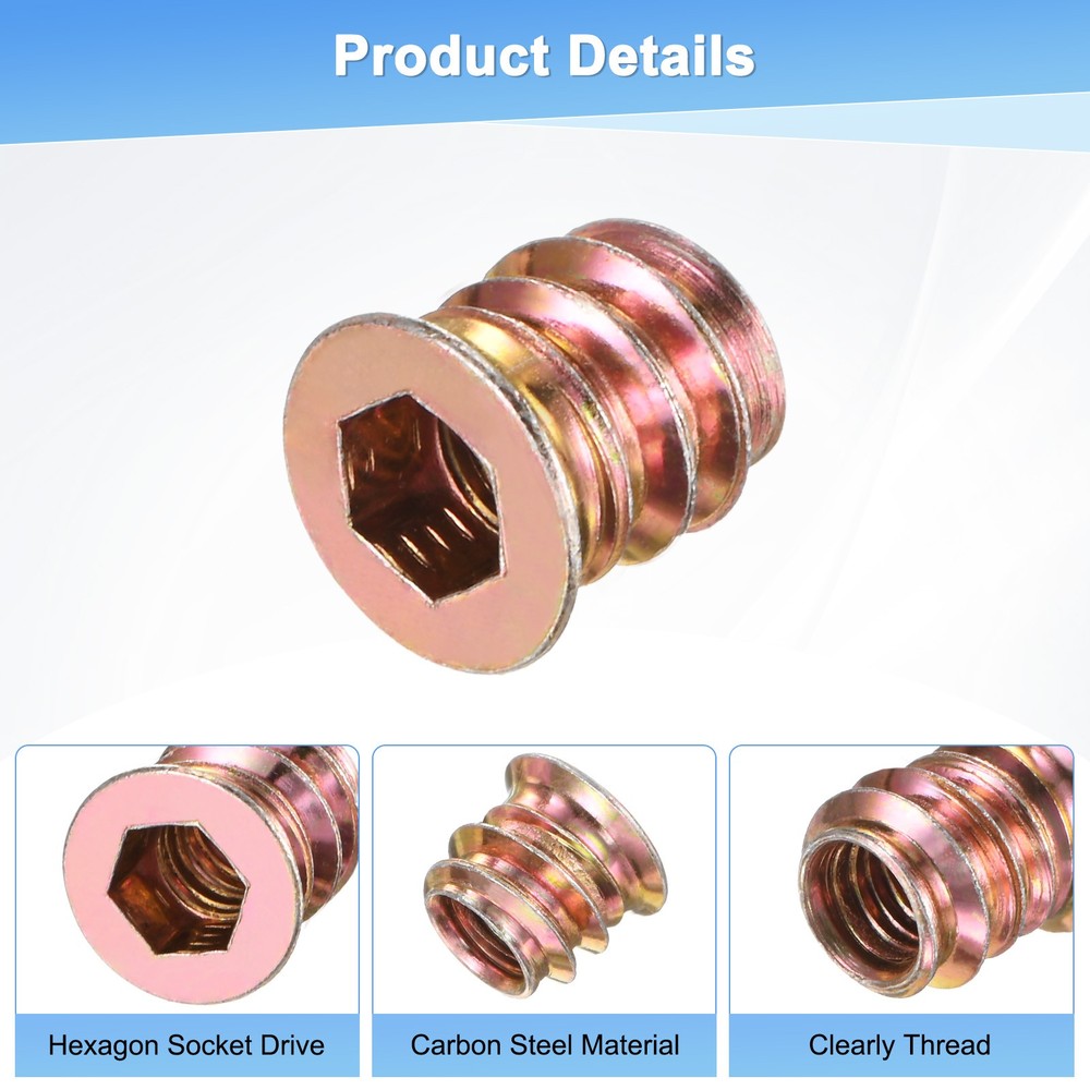 20-Pack Threaded Inserts for Wood, M6x10mm Insert Nuts with A Wrench [Gold Tone]
