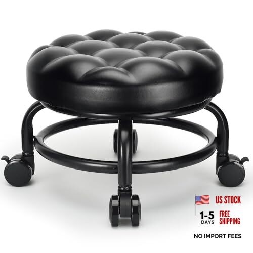 Low Height Rolling Stool Roller Stool PU Leather Comfortable Seat Style 1