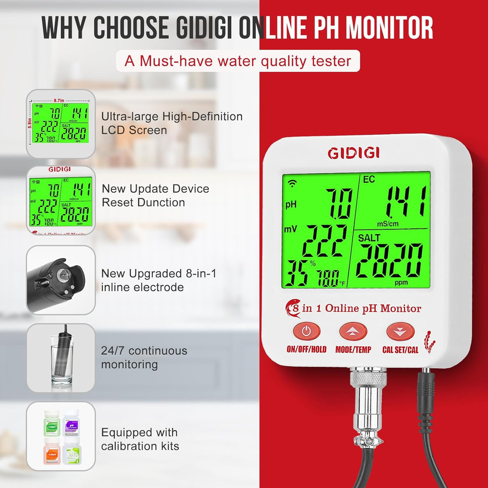 Digital Ph EC Meter Smart Hydroponics Ph Meter with Wifi for Real Time Large Scr