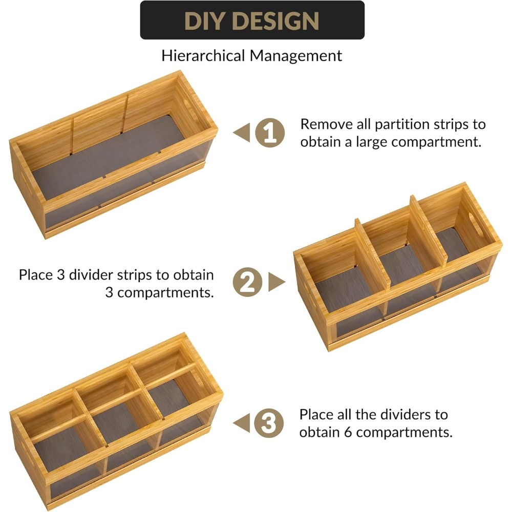 10" 6-Compartment Bamboo Holder & Diatomite Mat - Multi-Function Home Organizer