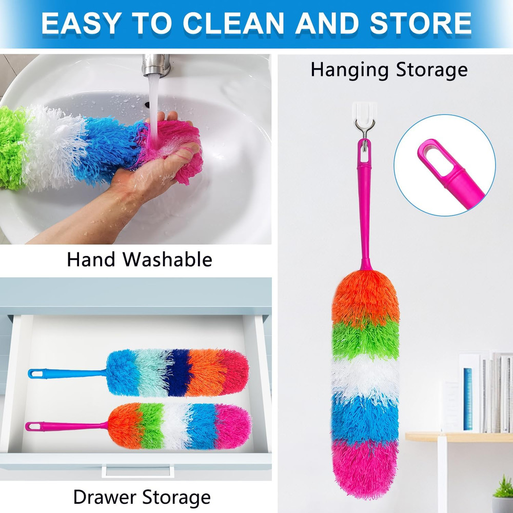 2 Pack 22-Inch Rainbow Reusable Microfiber Dusters,Bendable and Washable Feather