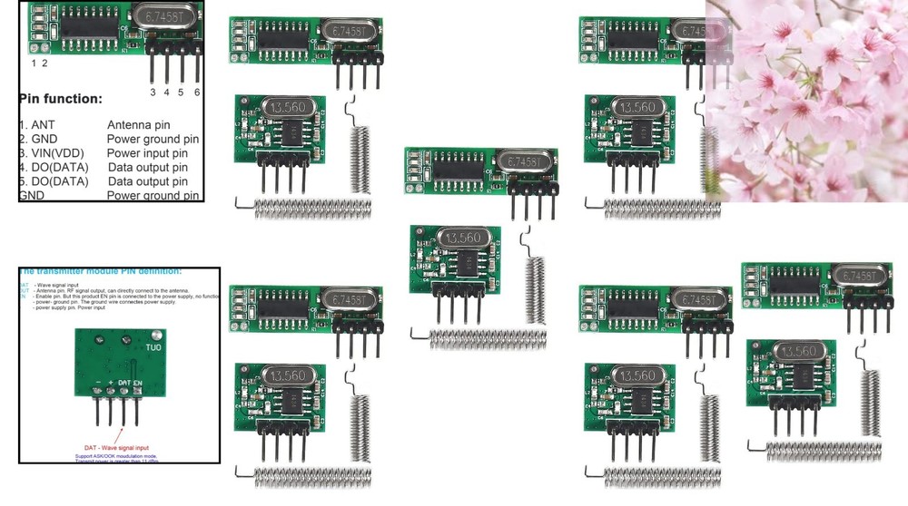 DIY 5pcs 433MHz Wireless RF Transmitter and Receiver Kit - Compact Metal Design