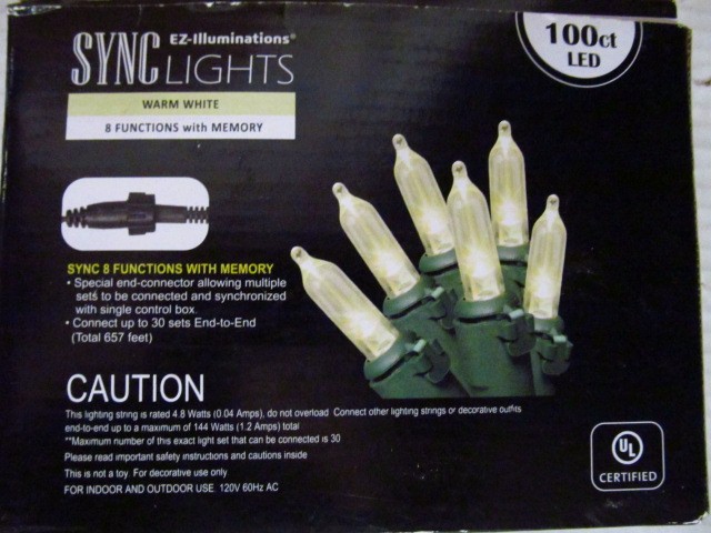 EZ-Illuminations Sync Lights 100 LED Mini Light w Green Wire, Warm White 8 Funct