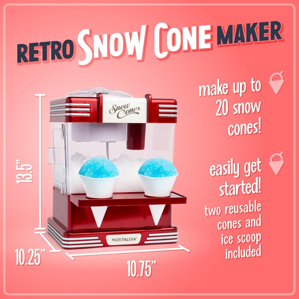 Compact Retro Ice Shaver - Create 20 Delicious Snow Cones - Safe & Fun