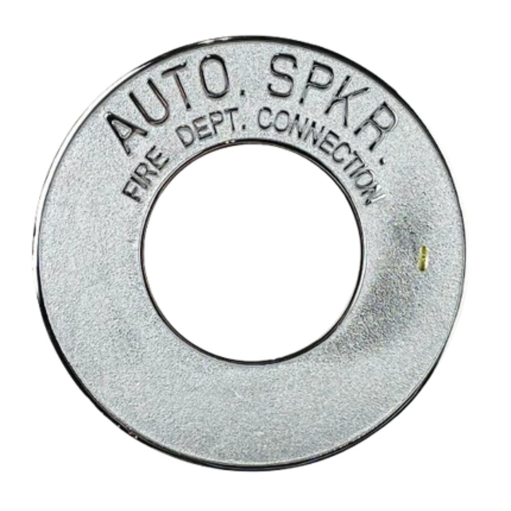 4" ROUND WALL PLATE "AUTO SPKR FIRE DEPT CONNECTION" Polished Chrome