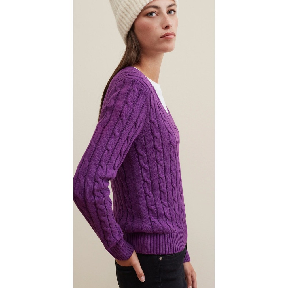 Piombo Purple Cable Knit V-Neck Pullover Sweater size Large
