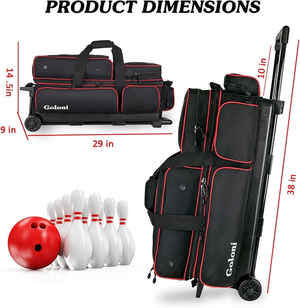 3 Ball Bowling Bag with Retractable Handle