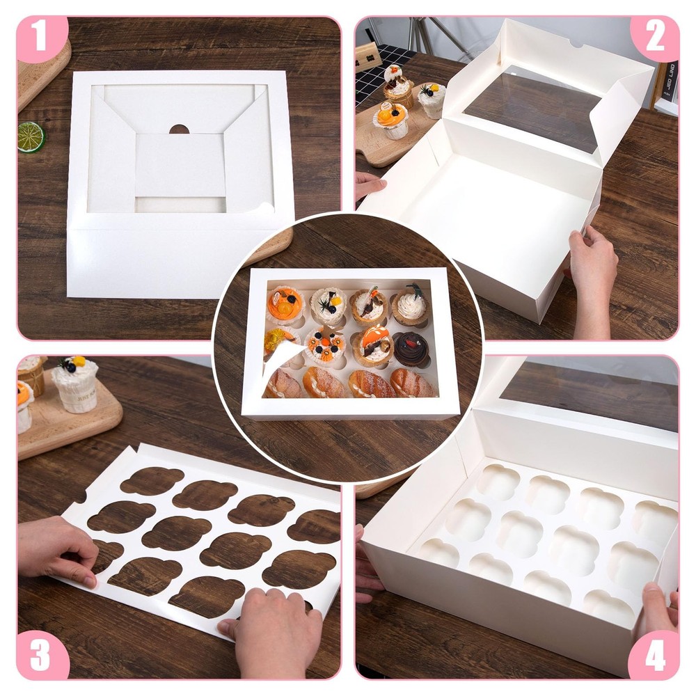 12 Count Cupcake Boxes, 6PCS Cupcake Container with Window Boxes Holding 72 P...