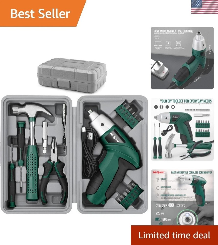 3.6V Cordless Electric Screwdriver Set with Interchangeable Bits, Green
