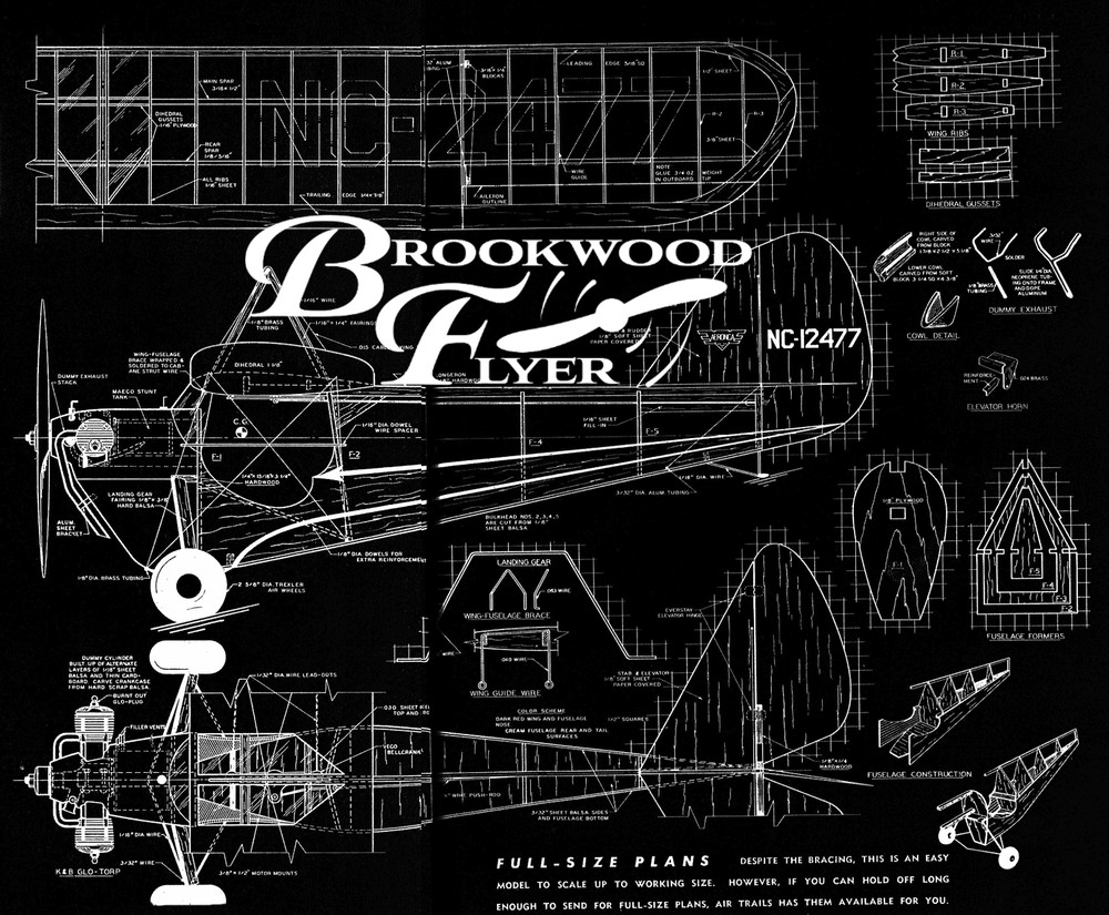 AERONCA C-3 PLAN + AIR TRAILS CONSTRUCTION ARTICLE for a 54" UC Model Airplane
