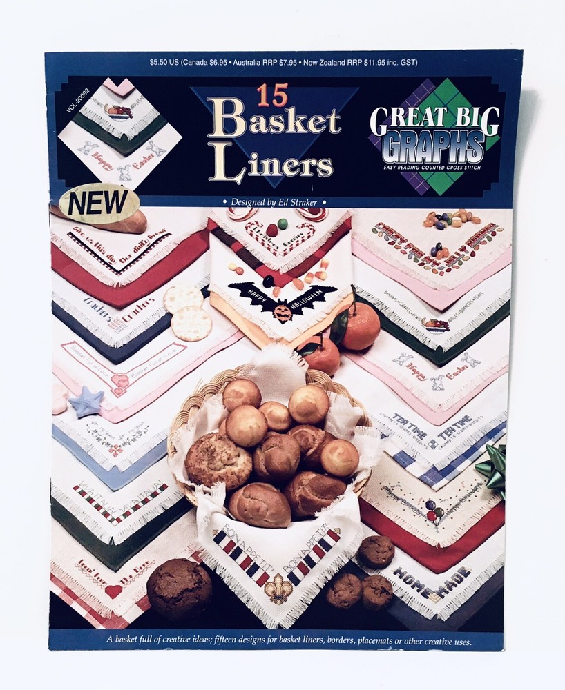 15 Basket Liners, Cross Stitch Pattern, 8 Page Booklet