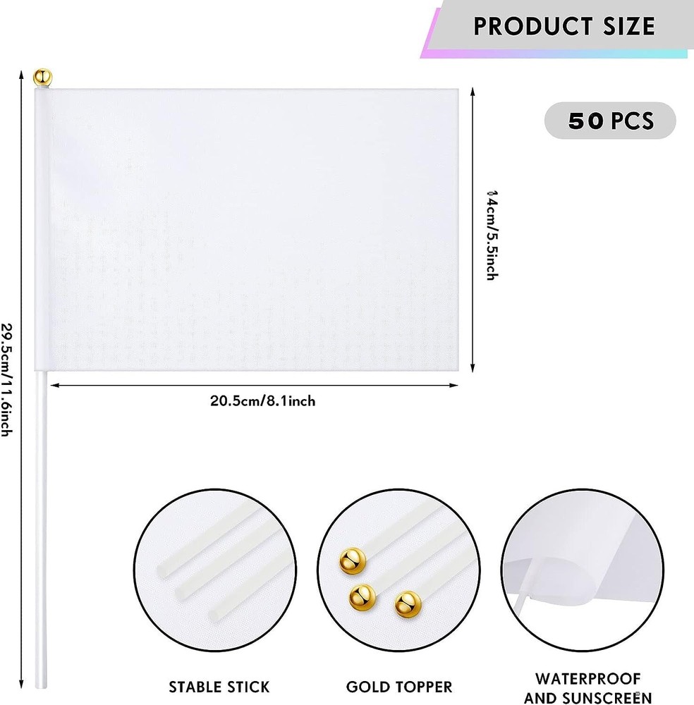 50 Pcs White Small Mini Flags Bulk Sublimation Blank Flags Solid Plain White New