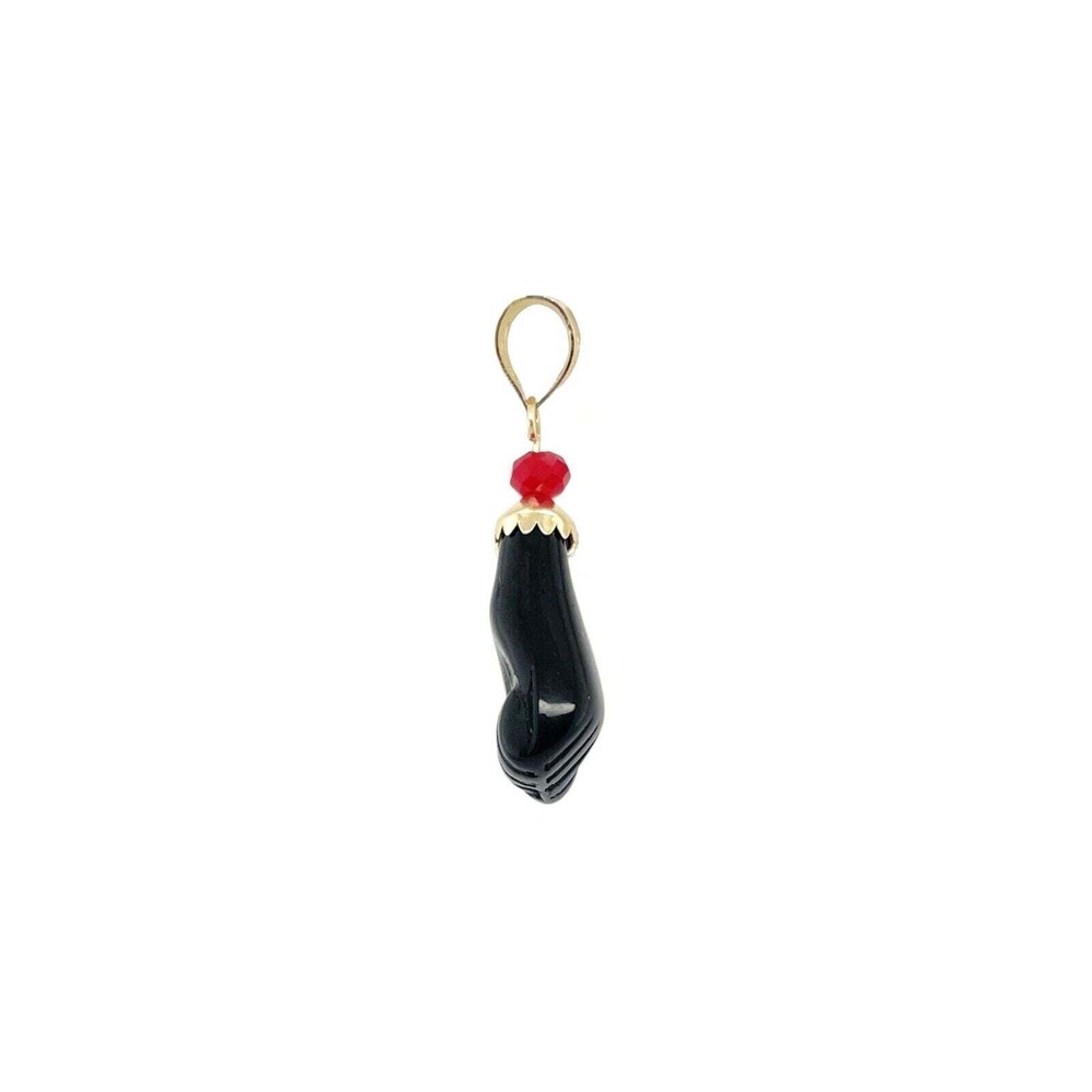 14K Solid Gold Black Azabache Hand Pendant