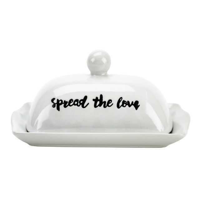 Boston Warehouse White Lidded Butter Dish, Spread Love