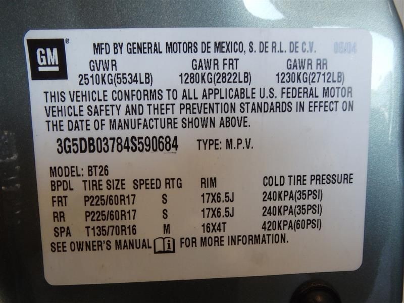 Buick Rendezvous 2004 Jack 6801507 3405