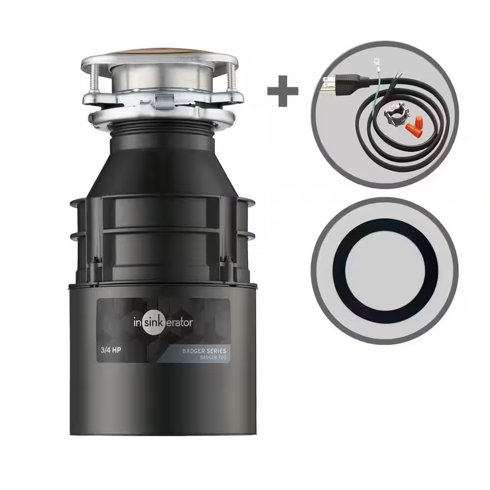 Badger 700, 3/4 HP Continuous Feed Kitchen Garbage Disposal with Power Cord and