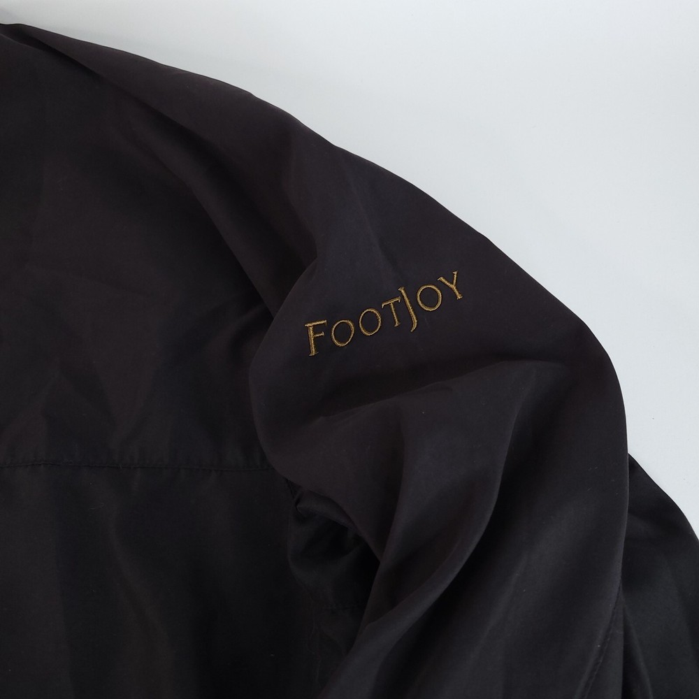 Footjoy Jacket Mens Medium Black Performance Golf Pullover Gold Sleeve Spell Out