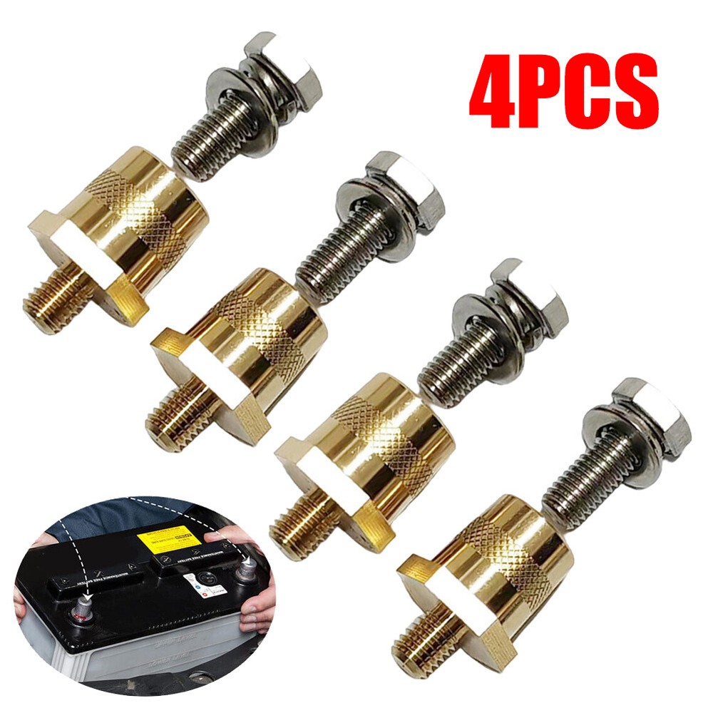 4PC Battery Pole Adapter Terminal Connector Brass M6 M8 Thread Positive Negative