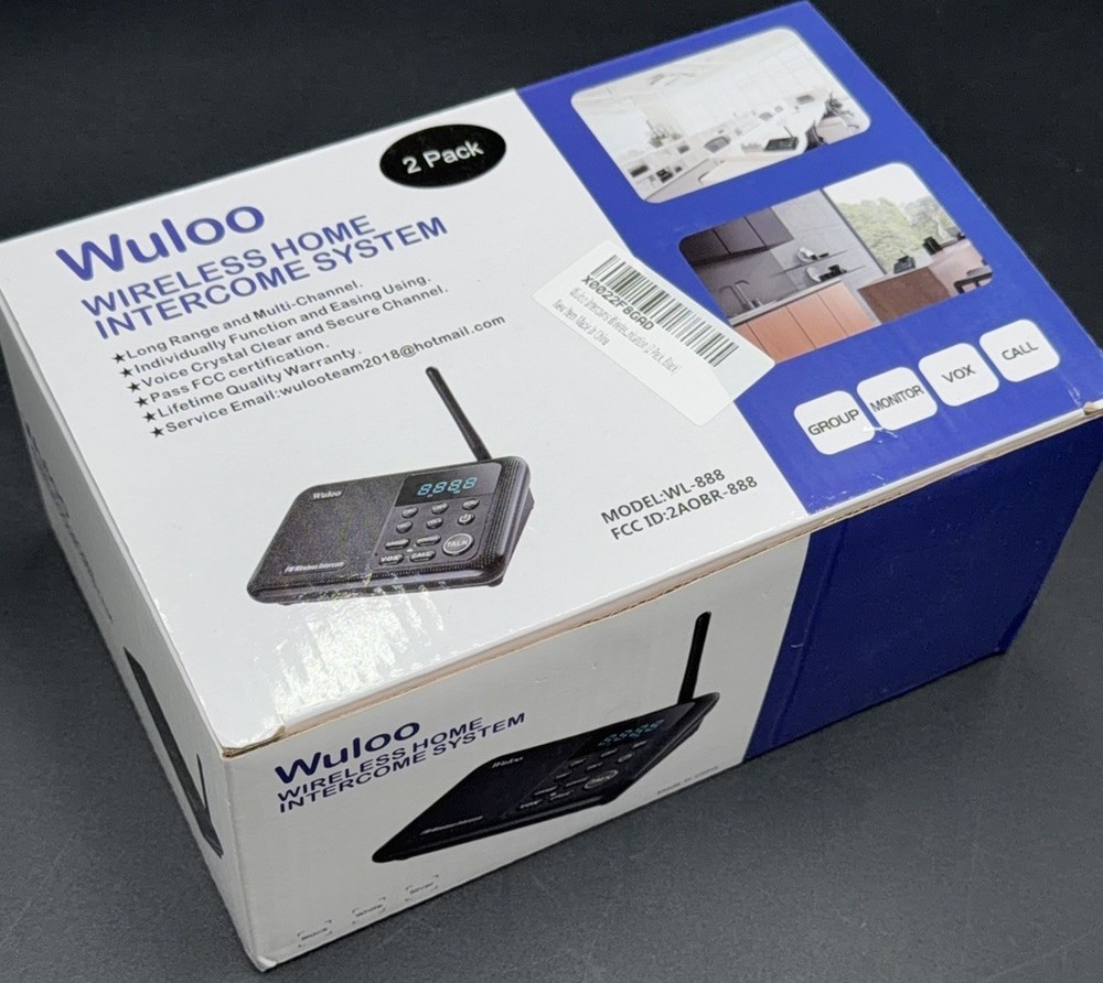 Wuloo Wireless Home Intercom System Black WL-888 Multi Channel Long Range 2 Pack