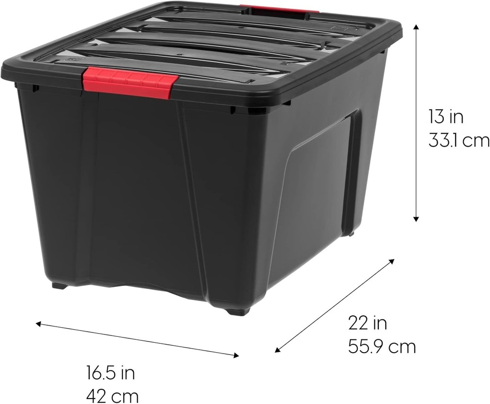 IRIS USA 54-Quart Stackable Plastic Storage Bins with Lids, 6-Pack, Black