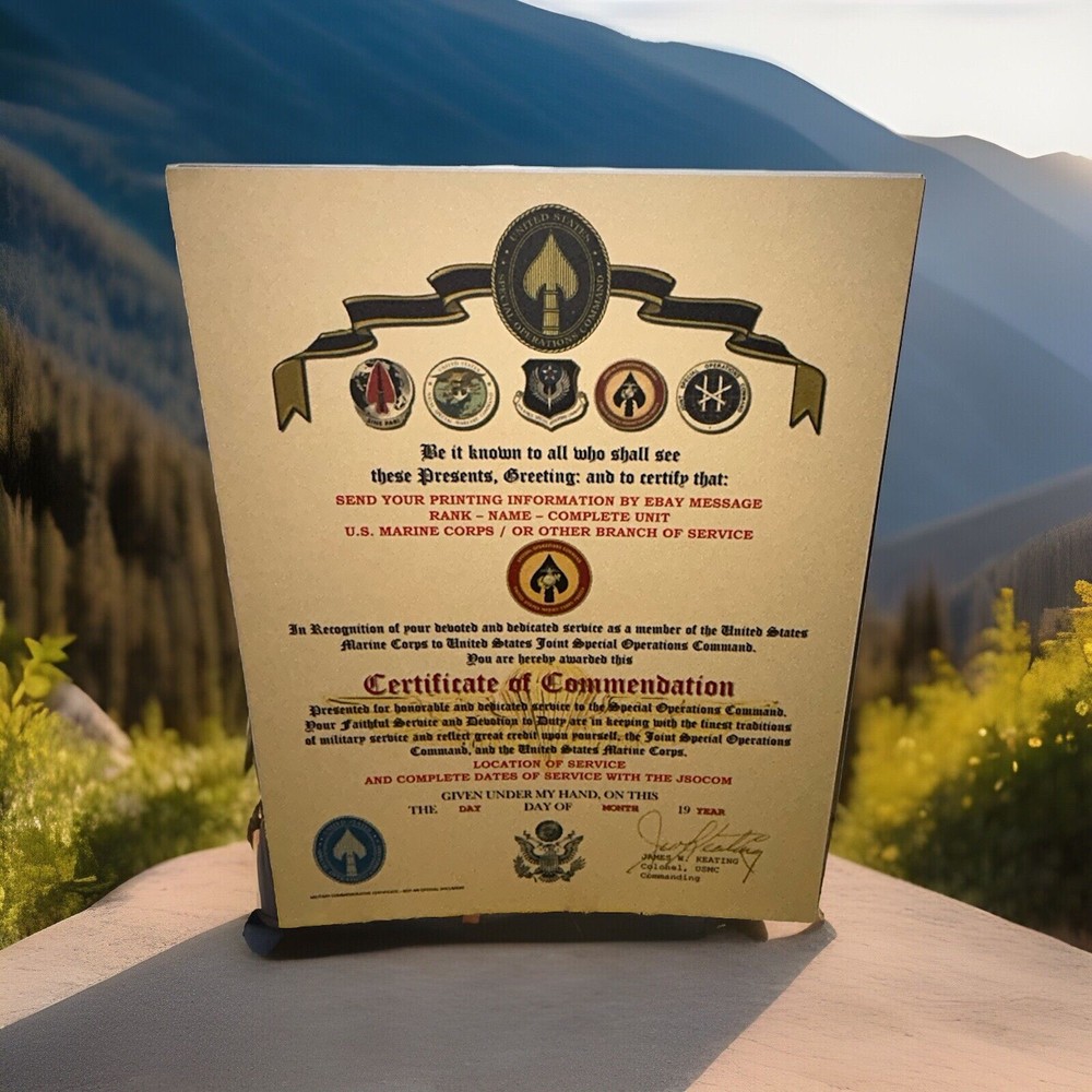 USMC / MARINE CORPS SPECIAL OPERATIONS COMMAND ~ CERTIFICATE OF COMMENDATION
