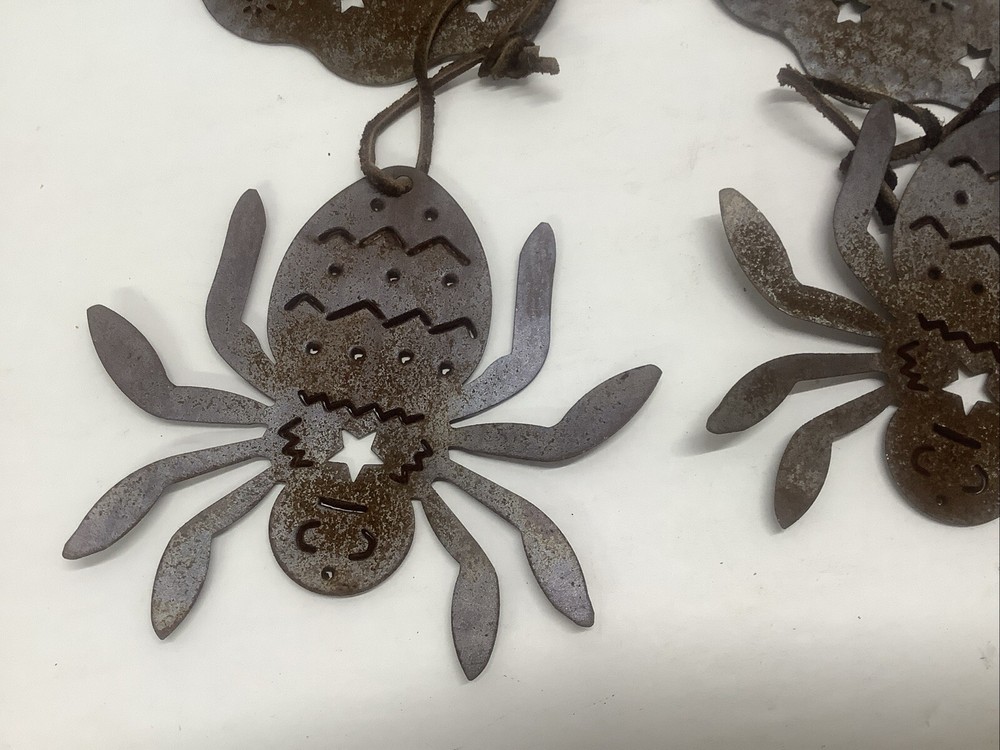 7 Rusty Tin Halloween Ornaments Ghosts Spiders Witch Primitive Rustic