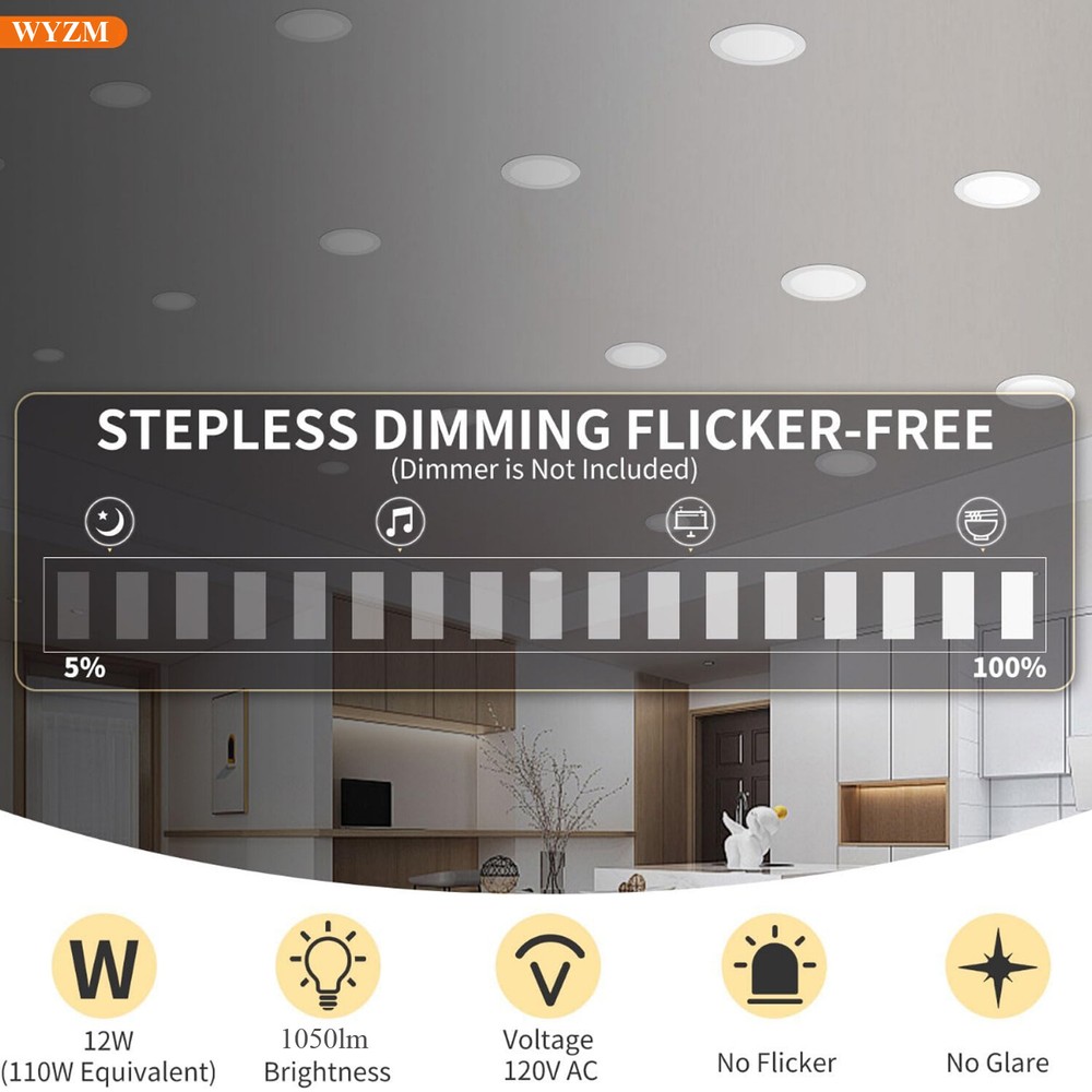 6 Inch 3CCT LED Recessed Ceiling Light with Junction Box, 1050LM High Brightness