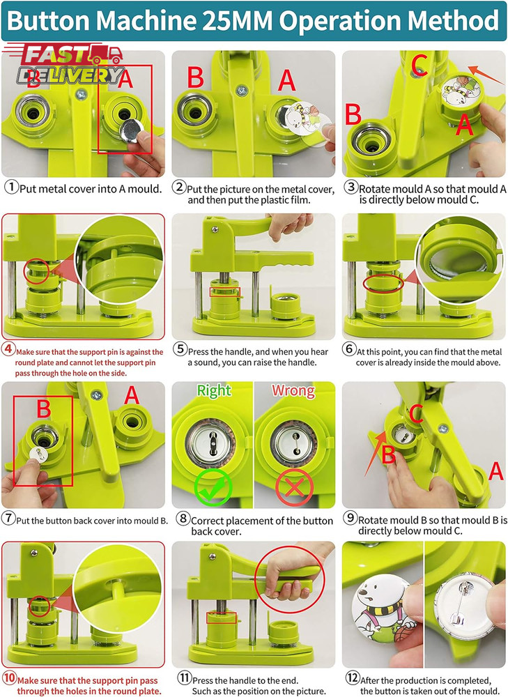 Button Maker Machine, (3Rd Gen) Installation-Free 25Mm(1 In) DIY Pin Button Make
