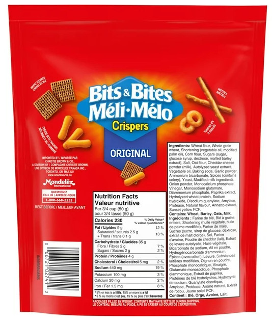 Crispers Bits & Bites Original Snack and Cracker Mix, 145g (3 Pack)