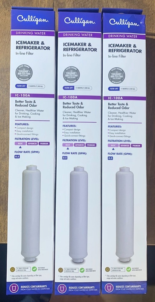 3 Pack CULLIGAN IC-100A Icemaker Refrigerator IN-LINE FILTER Drinking Water