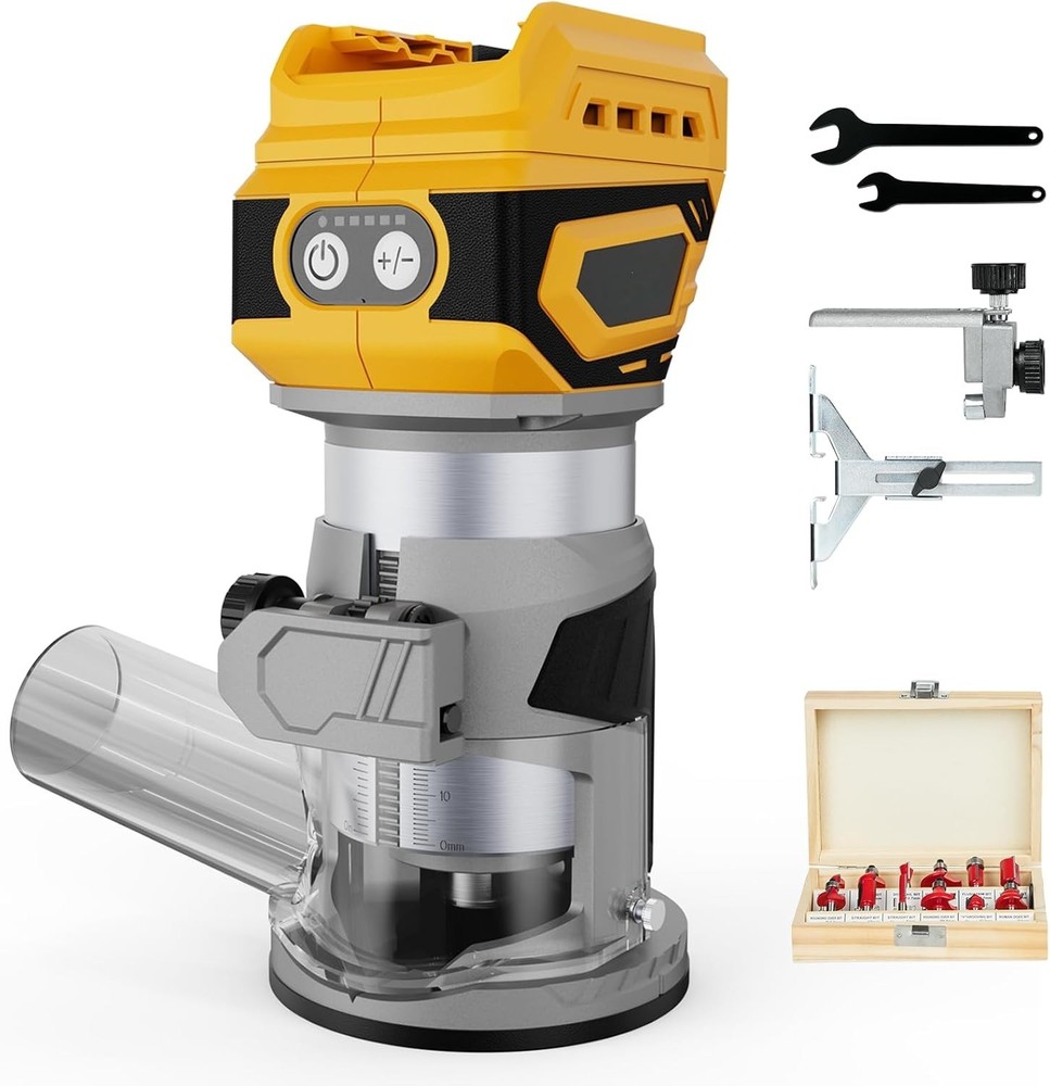 Cordless Compact Router with 5 Speed Settings & 12 Router Bits for Woodworking