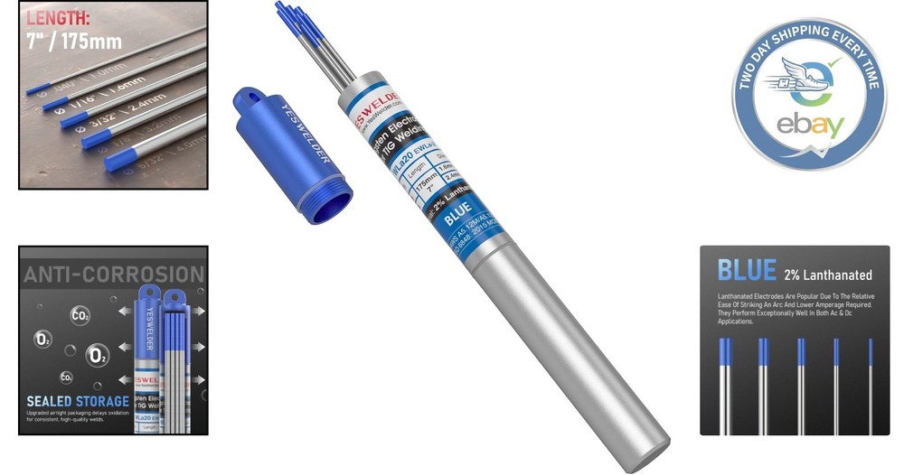 AWS Certified Lanthanated TIG Welding Electrodes - Compact 5pk Assorted Sizes