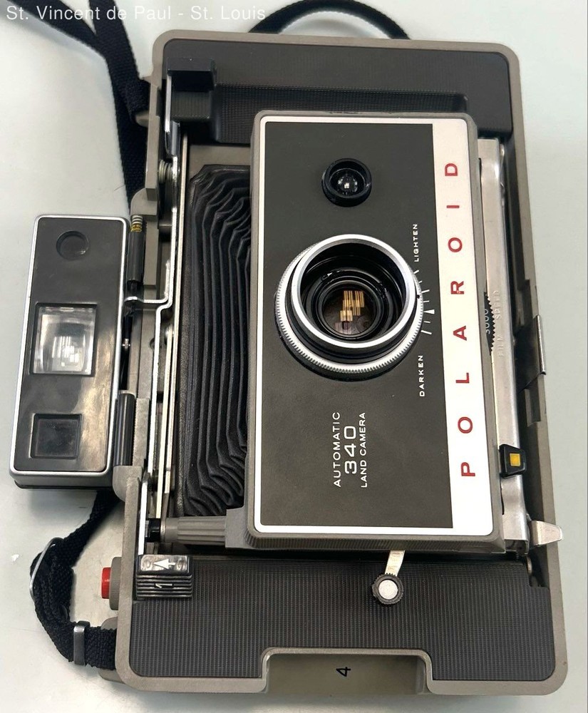 Vintage Polaroid Automatic 340 Land Camera Silver Folding -Pre-Owned -Not Tested
