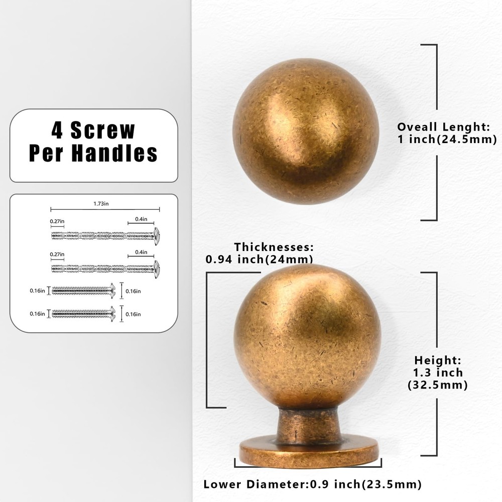 10 Pack Antique Brass Cabinet Knobs Single Hole Cabinet Pulls Round Kitchen C...