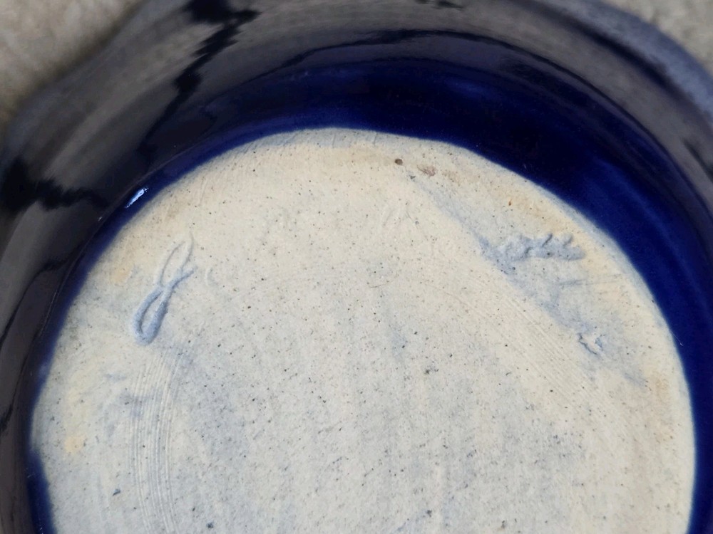 Apple Baker John Garrou Pottery Blue Ruffled Edges Central Core