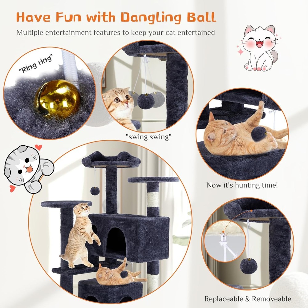 Sweetcrispy 54 Inch Cat Tree Tower, Multi-Level Tower with Cat Scratching Post,