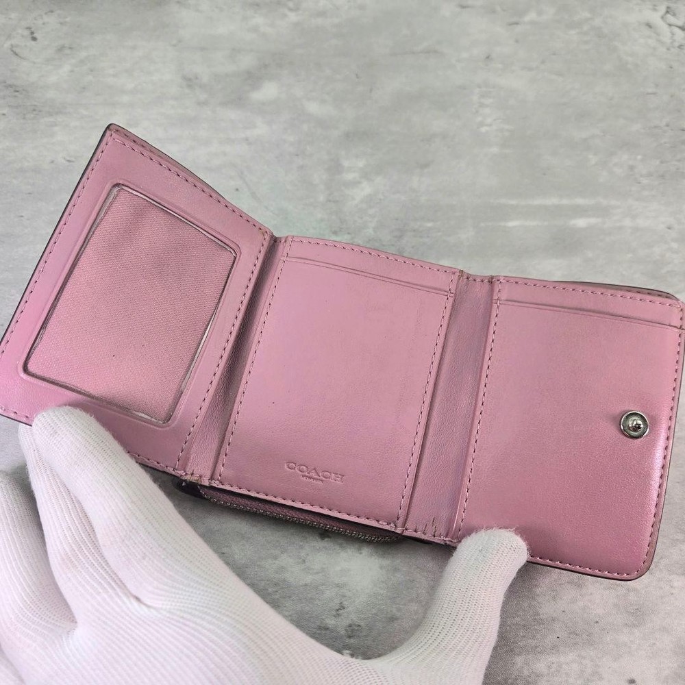 COACH Floral Print Leather Tri-Fold Wallet