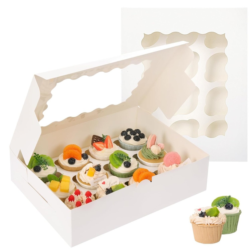 Sturdy 12-Cup Cupcake Boxes - 20 Count with Clear Windows for Perfect Display