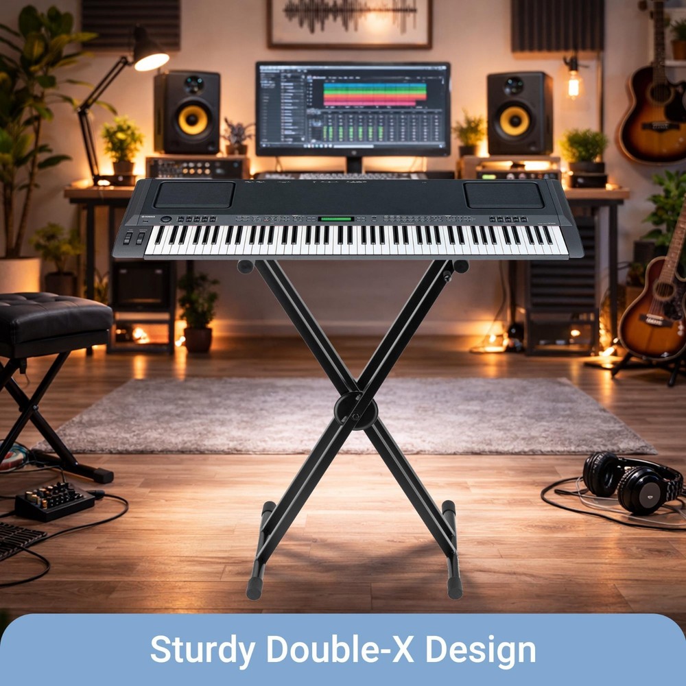 Lectronify Double-X Keyboard Stand Pull Lock Adjustable Height Heavy Duty 154 lb