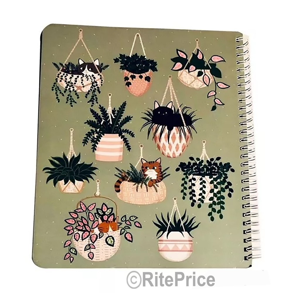 Molly & Rex Spiral Notebook, Cat Pattern (3 Pack), College Ruled with Folder-New