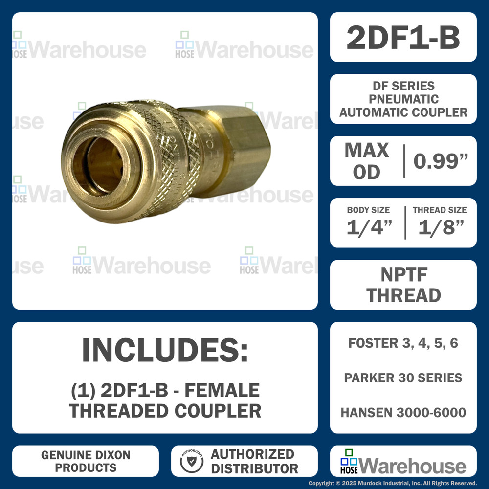 Genuine Dixon 2DF1-B DF-Series Coupler – Brass Automatic Pneumatic Female Thread