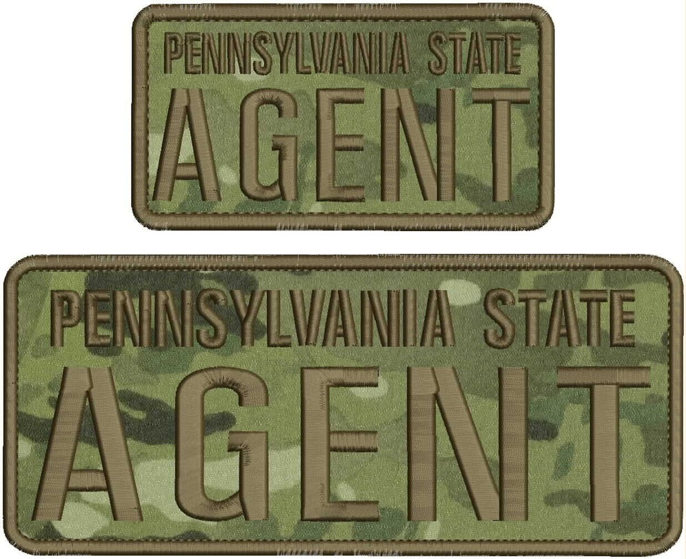 PENNSYLVANIA STATE AGENT EMBROIDERY PATCH 4X10&3X6 HOOK ON BACK BROWN ONMULTICAM
