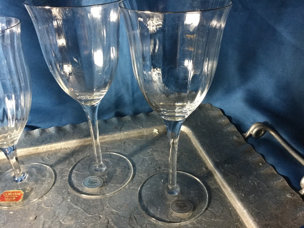 two GORHAM crystal LAURIN Platinum pattern  water Goblet or Glass - 7 1/2"