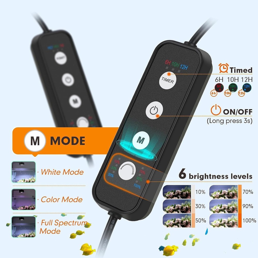 Aquarium Clip-On Stream Light with Controller, LED Fish Tank Light with 3 Modes