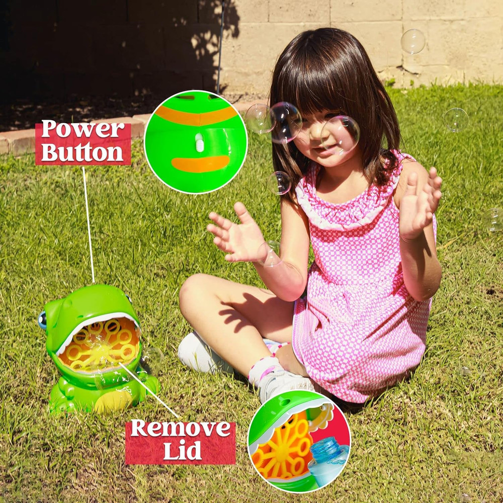 JOYIN Dinosaur Bubble Machine, Bubble Machine Gun Blower with Solutions for Kids