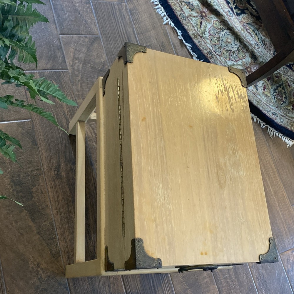 Vintage Solid Wood Chest Box Storage End Table Heavy & Well Made Brass Hardware